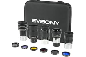 Svbony SV233 Teleskop Zubehör Kit für Erwachsene 7-21mm Zoom Okular 3,2mm 58°25mm 32mm SPL Okular 2x Barlow Objektiv LRGB Mond Variabler Polarisationsfilter mit tragbarer Tasche für Visual