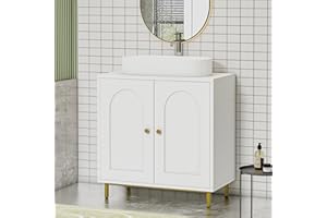 ‎HZUANERI Hzuaneri Waschbeckenunterschrank, Unterschrank, Waschtischunterschrank, Badezimmerschrank mit 2 Türen, Verstellbare Ablage, Viel Stauraum, Freistehend, Landhausstil, 30 x 60 x 63 cm, Weiß BC19103X
