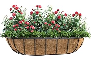 Siam Express Metal Wall Coco Liner Trough Basket Planter Window Sill Boxes Natural Coconut Planter Outdoor Plant Garden Decor (24")