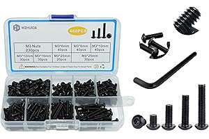 WZHUIDA 460 Stück M3 Schrauben Set, Linsenkopfschrauben mit Muttern Sortiment Kit, Schwarz Innensechskant Linsenkopf Schrauben Set, Sechskopfschrauben Muttern mit Schraubenschlüssel, Kohlenstoffstahl