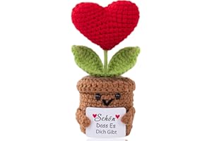 Aruigu Dankeschön Geschenke Gestrickte rote herzförmige Blumen, kleines Dankeschön Geschenk, positive Kartoffel, deutsche Taschenumarmung, Glücksbringer für Freunde, Kollegen und Familie