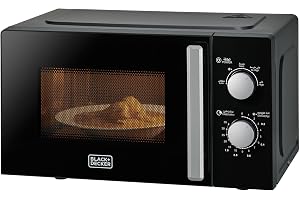 BLACK+DECKER Microwave Oven, 20L, 700W, 5 Power Levels, Defrost Function, 35-Min Timer, 255mm Glass Turntable for Even Cooking, Easy-Clean Cavity, Stylish Chrome Knobs – Black, MZ2005P-B5