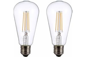 TEKLED® ST64 Filament Vintage DIMMABLE LED Bulbs | E27 Edison Screw | Energy Saving 6.5W Light Bulb 60W Equivalent | Clear 2700K 806LM | 2-Pack | Warm White