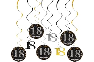 AINIUNIU AINIIUNIU 12 Stücke Schwarz Gold 18. Geburtstag Hängend Wirbel Dekoration, für Geburtstag Frauen, 18 Geburtstag, Hochzeit, Jubiläum oder Partydeko