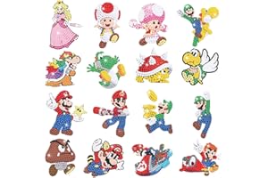 LGZIN Diamond Painting Bambini, 16 Pezzi 5D Pittura Diamante Adesivo per Bambini, Cartoni Diamond Painting Adesivo, 5D Diamond Painting Adesivi Kit per Bambini, Principianti Adulti