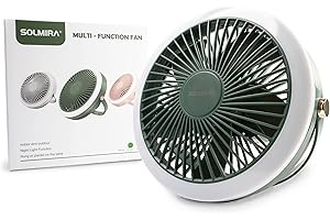 SOLMIRA Ventilatore Portatile con Batteria Ricaricabile USB Tipo C, Design Senza Fili per Interni ed Esterni, Verde, Luce Propria