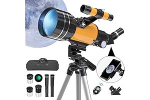 TOPENIX Télescope Astronomique, 70/300mm Lunette Astronomique Réfracteur avec Adaptateur de Téléphone Trépied Ajustable et Chercheur pour Débutants, Enfants et Amateurs pour Observer la Lune (Large)
