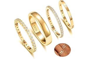KENIY 4 Stück Gold Ringe Frauen Stapelringe mit Zirkonia 14 Karat Vergoldete Ringe Set Ring Gold Damen Fingerring Daumenringe Verlobungsring Schmuck Größe 54-65