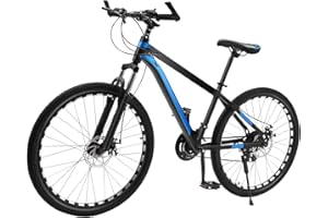 MINRS VTT de qualité supérieure de 26 ", vélo à rayons, guidon ergonomique, pédales antidérapantes, siège réglable pour garçons, filles, femmes et hommes, 21 vitesses, noir, bleu