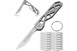 POKTWORLD Mini Coltello Pieghevole Con 20 Lame Sostituibili,Mini Coltello,Acciaio inossidabile di Coltello Soccorso Portatile di Sopravvivenza per Caccia,Campeggio attività all'Aperto Multiuso