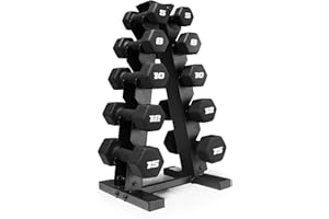 CAP Barbell - Juego de pesas hexagonales de neopreno de 100 libras con bastidor vertical en A, color negro