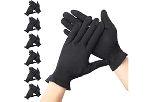 Segbeauty Gants Coton Dermatologique, 6 Paires Gants Noir Coton, avec Bracelet Élastique, Respirant et Lavable, pour Soin des Mains, Hydratants, Bijoutier, Serveur (L)