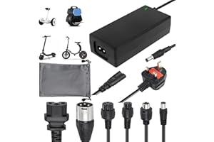 BEMKIA Electric Scooter Charger, 42V 2A for 36V Li-ion Battery Universal Charger with 6 Connectors and 1 Storage Bag for Xiaomi M365 Ninebot E-Scooter, Balance Scooter, Electric Skateboard, Hoverboard