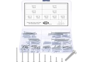 PIANKEKE 100 Pcs M4 Bolts Set, Door Knobs Cabinet Handles Screws, Cross Head Machine Bolts for Fixing Furniture Wardrobe Dresser Closet Drawer Knobs Kitchen Cupboard Handles Screws Assortment(9 Sizes)