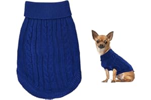 JODSEN Small Dog Jumper, Warm Puppy Sweater for Winter - Knitted Pullover Soft Turtleneck Clothes Vest for Pet Autumn, Winter Outfit - Welsh Corgi, Yorkshire Terrier, Chihuahua (XS, Blue)
