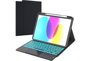 VANKEYPAD Étui Clavier pour iPad (A16) 11ème Génération 11" 2025, iPad 10ème Génération 10.9" 2022-7 Couleurs Rétroéclairées avec Pavé Tactile Rechargeable AZERTY Français Clavier, Noir