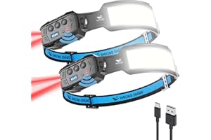 Smiling Shark Torcia Frontale, 2 Pack Ricaricabile Headlamp 7* Luce Bianche Sensore Movimento Super Brillante Rojo Luz Trasera Per Campeggio Pescar Correr Reparar, Torcia-Frontale-Lampada-Ricaricabile
