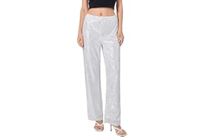 Caziffer Pantaloni con Paillettes da Donna a Vita Alta Glitterati Bling Pantaloni Discoteca Scintillii Larghi a Gamba Dritta Clubwear Streetwear