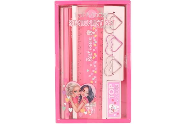 Depesche 12857 TOPModel - Set de Papeterie en Rose, avec Motif de modèle et cœurs, y Compris Crayons, Gomme, règle et Bien Plus Encore