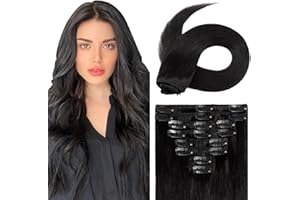 UK FASHION SHOP 8pz Extension Capelli Veri Clip, 30cm Extension Clip Capelli Veri, 55g Remy Umani Naturali Capelli Extension Con Clip #1 Jet Nero