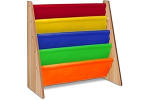 Hyfive Biblioteca Infantil de 4 Niveles Multicolor de Tela Colorida con fácil Acceso a Libros para niños - Biblioteca Infantil - Color arcoíris Almacenamiento de habitación