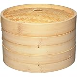 KitchenCraft World of Flavours Cestello per Vapore in Bambù, Streamer Bamboo, 2 Livelli, 25cm (9''), Beige