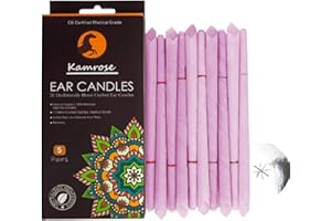 KAMROSE 10 x Ear Candles for Blocked Ears Hopi Wax Remover + 5 Protective Discs Included Ear Candles Aromatherapy 2 Unique SCENTS CE Medical Grade Double DISC Wax Filter (Rosemary)