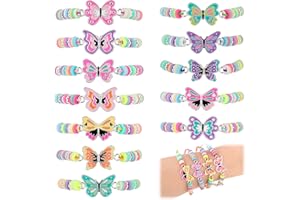 Thinp Friendship Bracelets, 12 Colorful Kids Bracelets with Flat Beads, Letter, Heart, Evil Eye Designs - Adjustable, Inspirational for Girls, Women, Men - Party Accessories