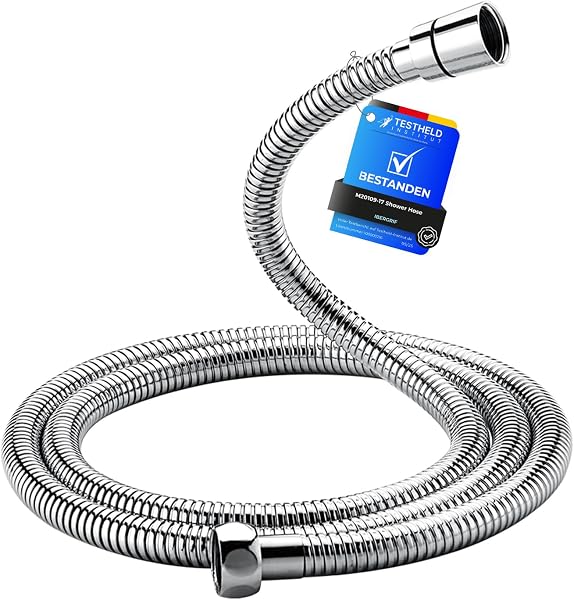 Ibergrif Manguera de Ducha 1,7 m – Flexo Ducha en Acero Inoxidable, Antitorsión y Antigoteo, Conexión Universal G1/2", Repuesto Flexible con Conectores de Latón, Acabado Cromado Plateado - 1
