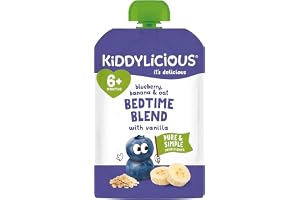 Kiddylicious Blueberry Banana & Oat Bedtime Blend Pouch 100g - Baby Food 6+ Months | Vegan & Vegetarian | No Added Milk, Egg, Nuts, Peanut, Sesame, Soya or Sugar | Wholegrain Oats