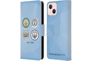 Head Case Designs Officially Licensed Manchester City Man City FC 1894 Sky Blue Geometric Historic Crest Evolution Leather Wallet Case Compatible With Apple iPhone 13