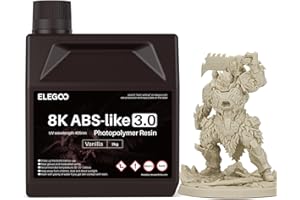 ELEGOO 8K ABS-Like Resin 3.0, UV-Härtendes 3D Resin mit Hohe Präzision, Nicht Spröde, Verbesserte Festigkeit und Zähigkeit für LCD/DLP 3D Drucker Photopolymer Harz Vanille 2000g