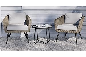 ‎GRAND PATIO Grand patio Balkonset, Gartenmöbel Set mit 2 Rattan Lounge Sessel und 1 Beistelltisch, Hochwertigem Aluminium, Terrasse Sitzgruppe für Garten, Balkon, Innen, Outdoor (Beige)
