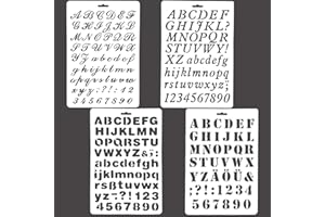 REEKNOKOL 4 Pcs Letter Stencils, Assorted Styles Stencils Letters Drafting Drawing Alphabet Stencils Number and Letter Templates Stencil for DIY Craft Photo Album Scrapbook
