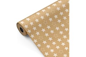 Bobina papel de regalo, rollo grande 62cm x 100m •KRAFT ESTRELLAS• Ideal para: Tiendas Negocios Comercios Envolver regalos Cumpleaños Baby Shower Bodas Decoración [FP Fiesta Paper]