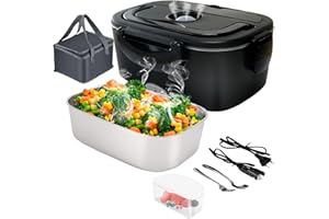Gentre Fiambrera Electrica 12V/24V/220V/110V 4 en 1 Calentador de Comida para Coche Camión y Trabajo Portatil 1.5L 60W Tartera Acero Inoxidable Termo Comida con Bolsa Térmica y Juego de Cubiertos