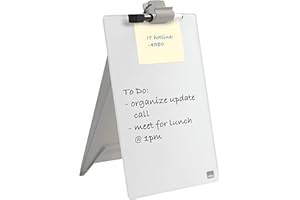 Nobo - Mini Tableau Blanc Chevalet Portable, Surface en Verre Effaçable à Sec, Sans Cadre, 216 x 297 mm, Feutre Marqueur et Pince pour Document Amovible Inclus, Blanc, 1905173