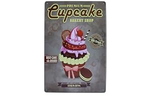 Hioni Cupcake Bakery Shop, Pancarte en Métal Panneau Poster Plaque Métallique Slogan Art Décor Vintage Pr Cuisine Pâtisserie