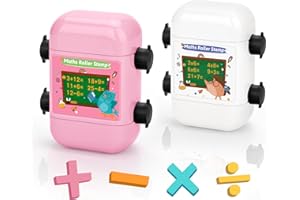 AOVNEA Tampons 2 Pcs à Rouleaux, Enseignement Numérique 2 en 1 Tampon Double Tête, Réutilisable Tampons Jouets Éducatifs Calcul pour L'apprentissage Arithmétique, Scolaires Domicile (Rose,Blanc)