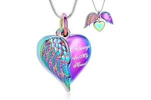 VCCWYQK Angel Wing Heart Urn Necklaces for Ashes for Women Memorial Keepsake Pendant for Women Men Cremation Jewelry