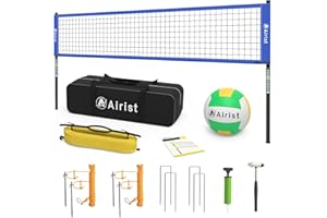 Airist Tragbares Volleyball-Netz-Set, professionelles Volleyballnetz-Set für Garten und Strand, Outdoor-Volleyballnetz mit höhenverstellbaren Stangen, Volleyball und Tragetasche