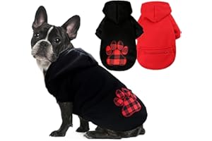 SUPJADE 2Pcs Meidum Dog Jumpers Costumes -Hoodies - Sweaters Coat Outfits Clothes Apparel for Winter Warm Coat Holiday Xmas Pet (Small, Black+Red)