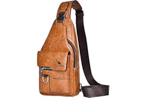 ANPTER Sling Bags for Mens Crossbody Chest Bag Leather Waterproof Man Purse Over Shoulder Bag Travel Casual Backpack for Hiking Cycling Traveling