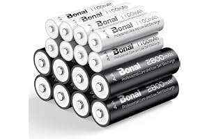 BONAI 16-pack AA-AAA-set, 8 x AA 2 800 mAh och 8 x AAA 1 100 mAh, uppladdningsbara batterier, 1,2 V NI-MH, högpresterande bat