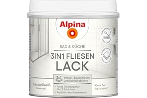 Alpina Bad & Küche 3‑in‑1 Fliesenlack Weiß – direkt auf Fliesen, Bad & Dusche, ohne Grundierung – extrem haltbar, wasser‑ und reinigungsbeständig - 0,5L