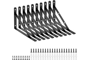 Cherbowing Staffa per mensola per carichi pesanti staffa decorativa da parete, angolo di 90°, nero, metallo con viti (10 PCS 30 x 20 cm)