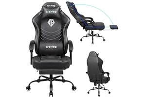 SITMOD Gaming Chair with Footrest, Computer Task Chairs with Lumbar & Headrest Support, Big and Tall Height Adjustable Gamer Chairs with 360°-Swivel Cushion, PU Leather Office Game Chair for Adults -Black