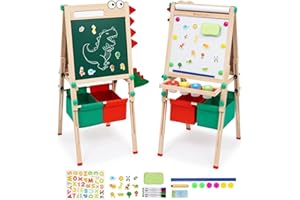 ‎ARK MIIDO Kinder Staffelei mit Papierrolle Malen Doppelseitiges Whiteboard und Kreidetafel, Tafel Kinder mit Zubehör,Höhenverstellbar Standtafel mit Aufbewahrungsboxen für Kinder und Kleinkinder