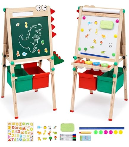 3 In 1 Kinder Staffelei Doppelseitig Whiteboard & Kreidetafel & Zeichenpapier Rosa