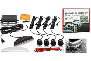 CARALL Kit 4 Sensori Di Parcheggio Auto, Sensori Parcheggio Posteriori con 4 sensori Neri e display LED